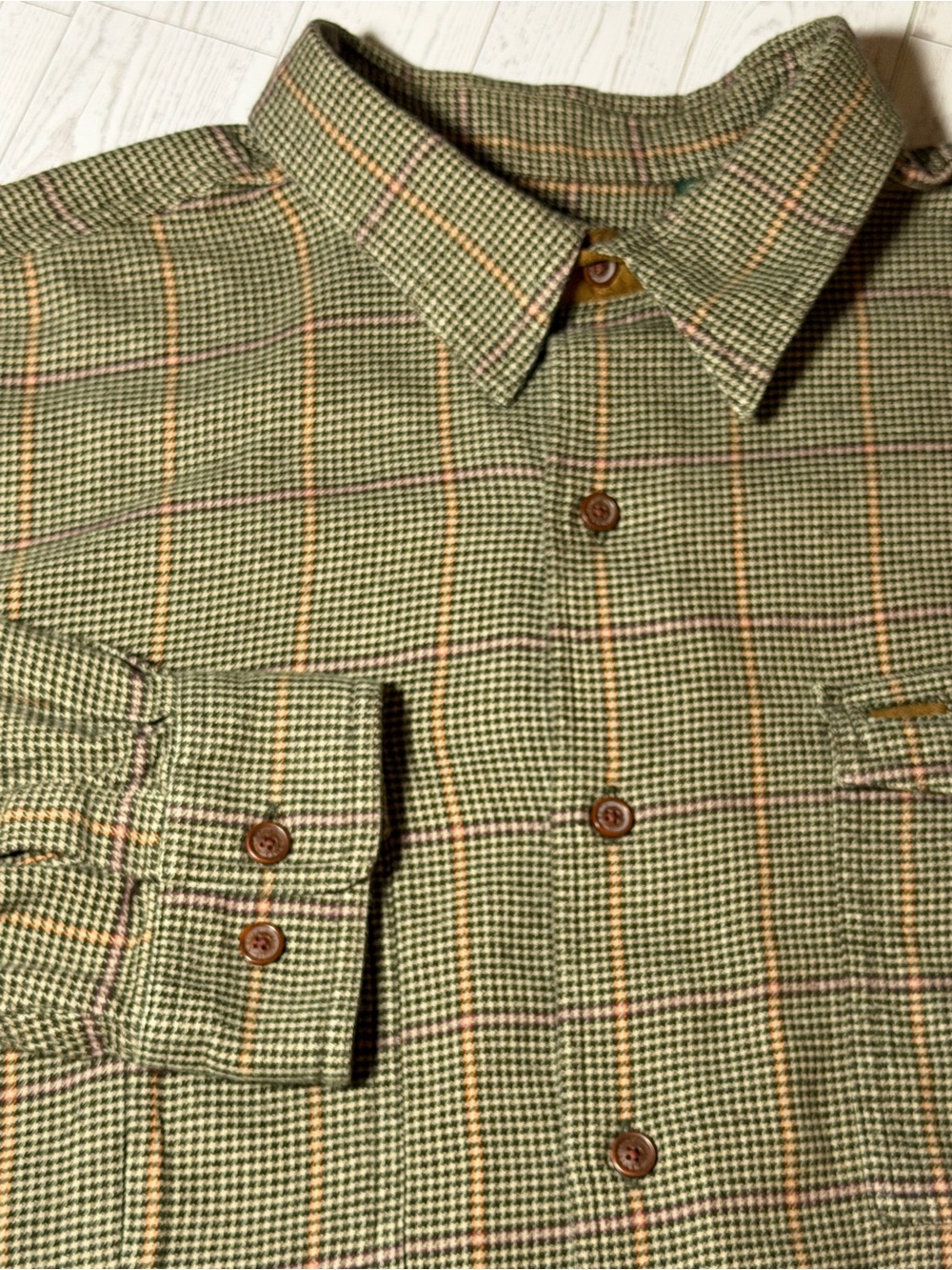 Orvis Fairbanks Men’s XL Cotton Houndstooth Plaid Flannel Shirt Outdoor Field